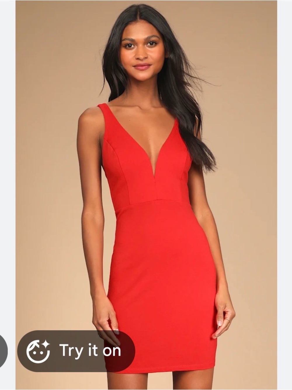House of CB Red Plunge V-Neck Bodycon Mini Dress Zipper on Back Stretch Material